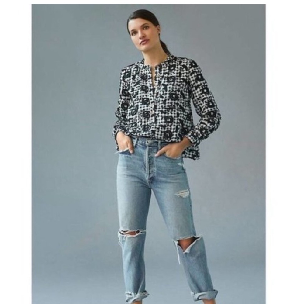 Pilcro Anthropologie Floral Embroidered Flouncy Blouse